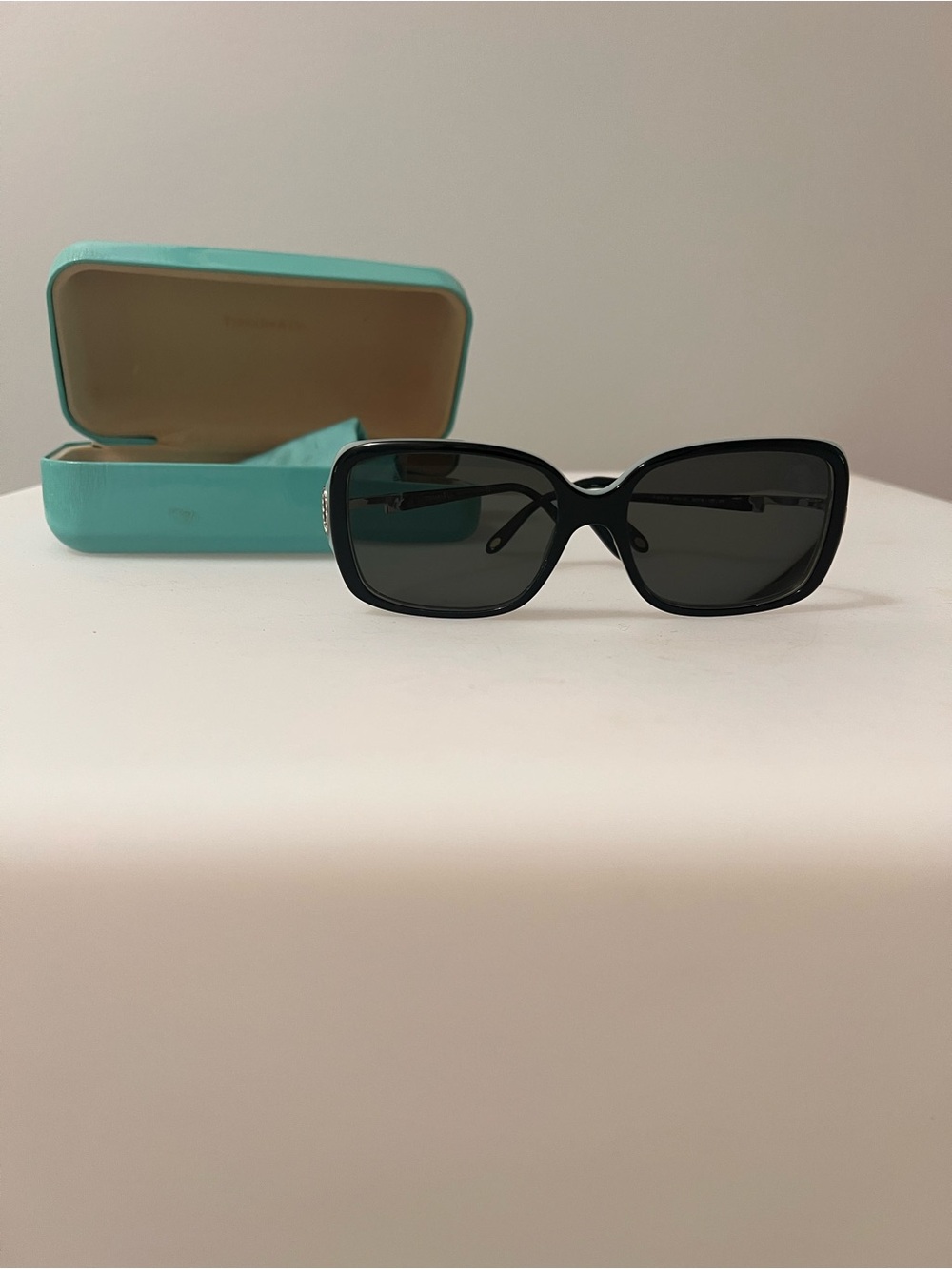 Tiffany & Co. Black Rectangular Sunglasses with Dark Lenses